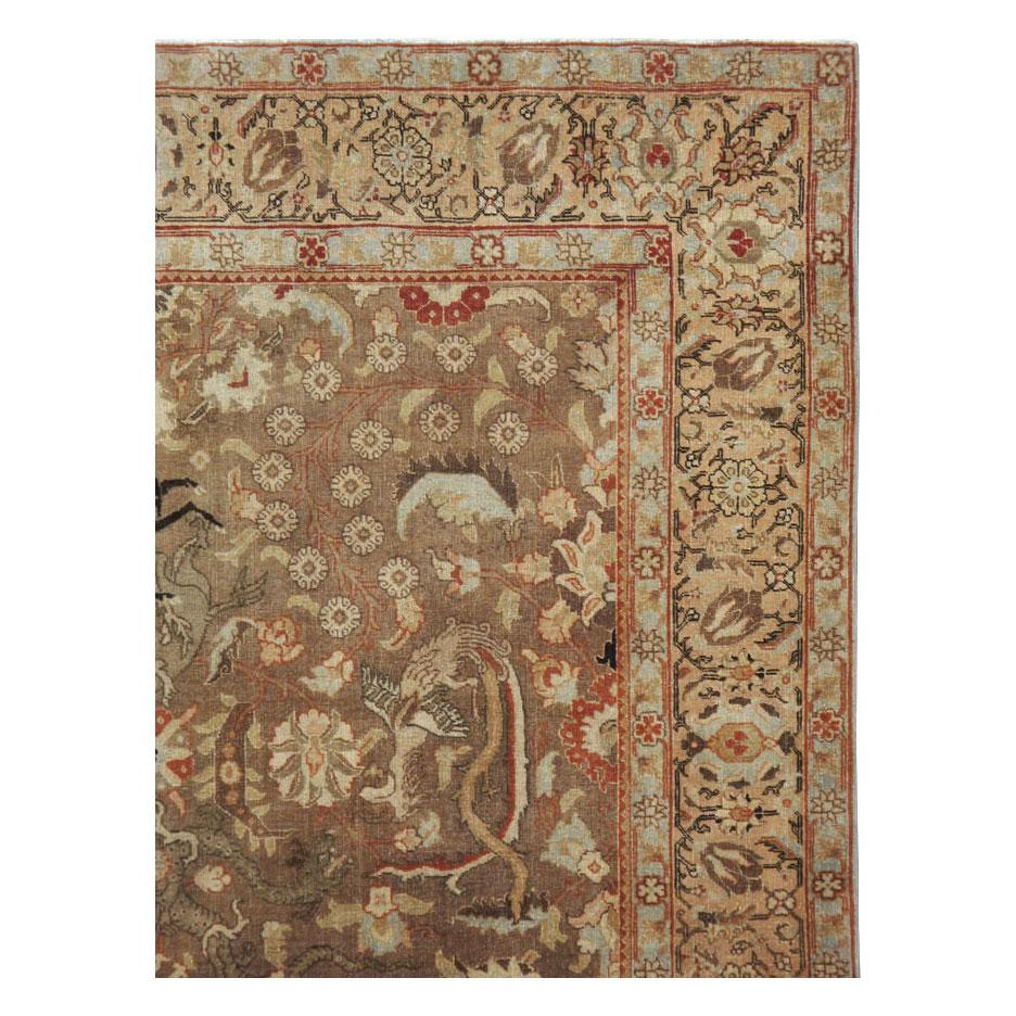 Hand-Knotted Early 20th Century Handmade Persian Pictorial Tabriz Accent Rug For Sale