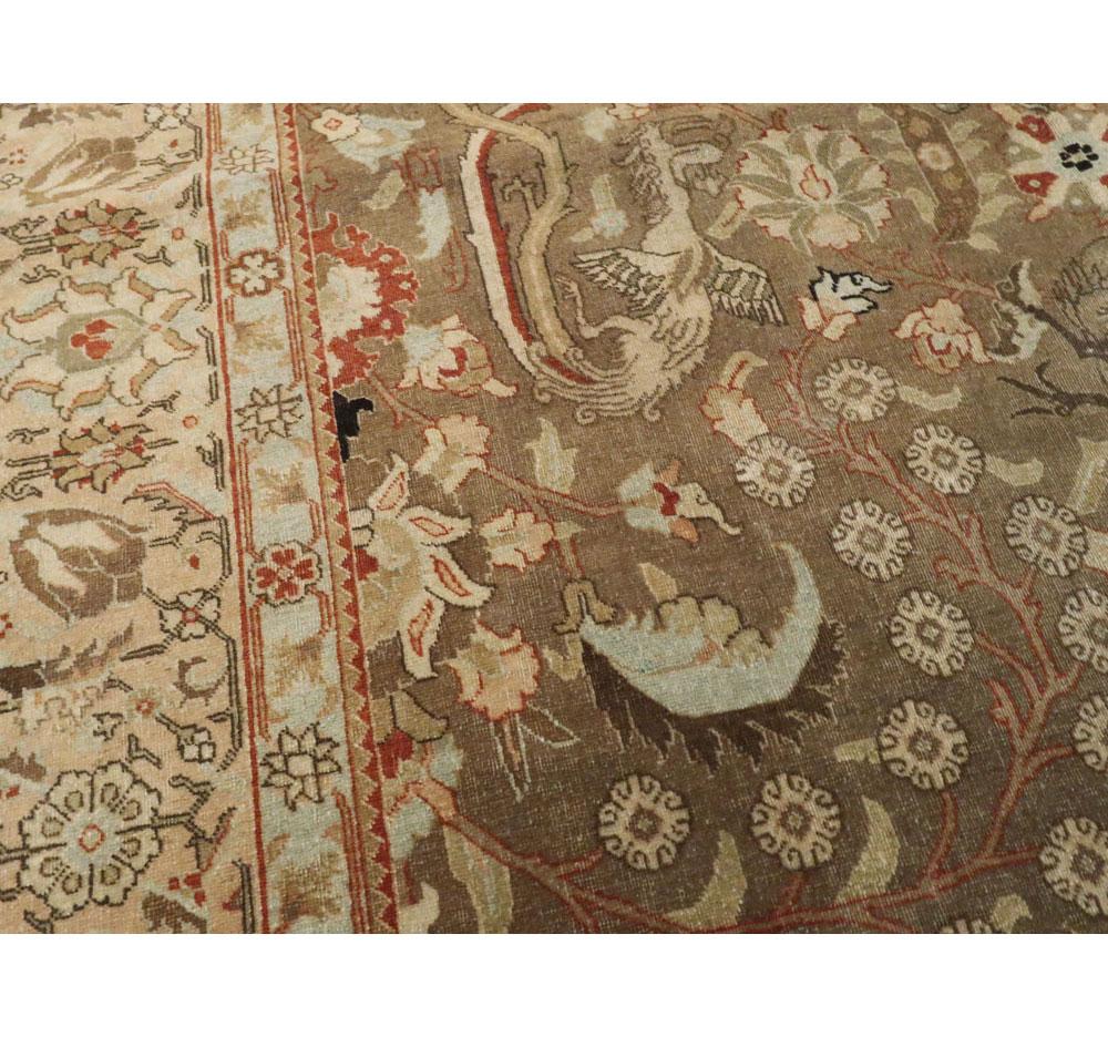 Wool Early 20th Century Handmade Persian Pictorial Tabriz Accent Rug For Sale