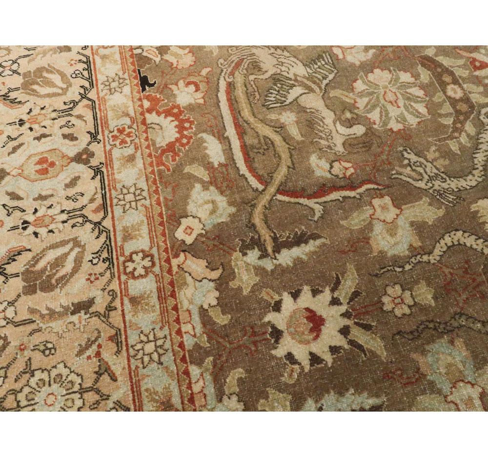 Early 20th Century Handmade Persian Pictorial Tabriz Accent Rug For Sale 1