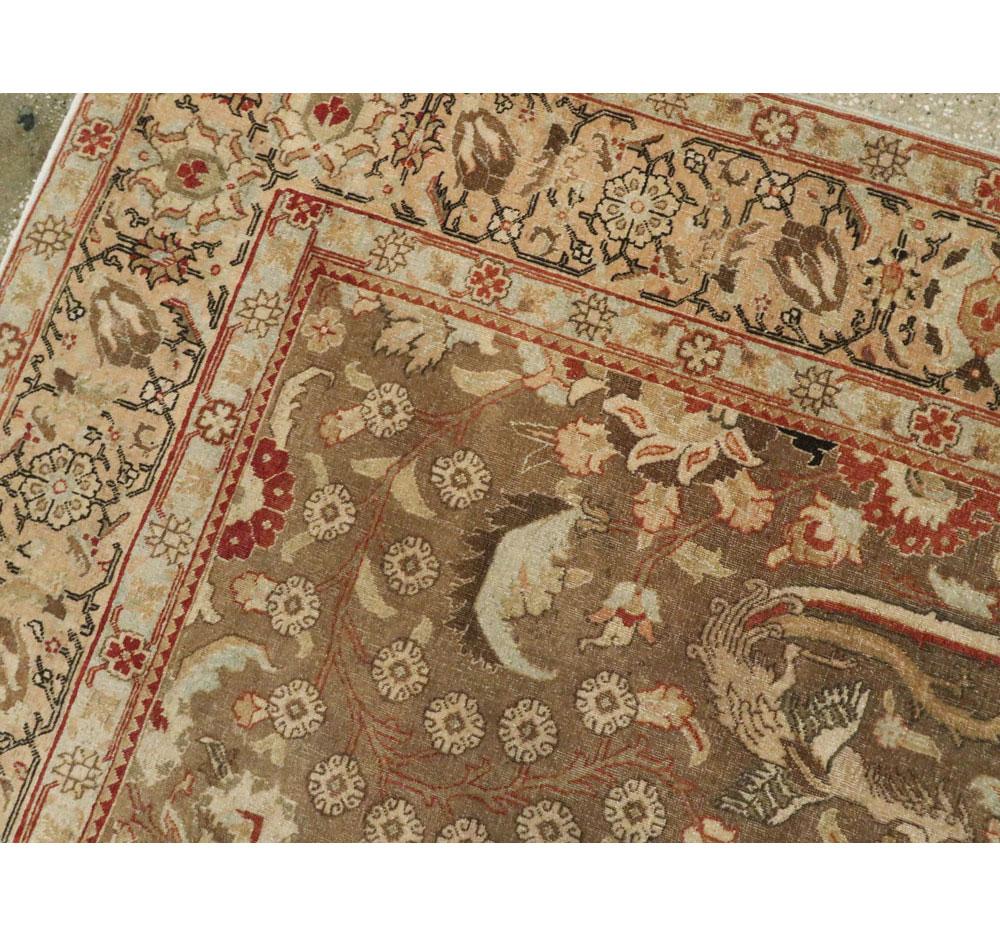 Early 20th Century Handmade Persian Pictorial Tabriz Accent Rug For Sale 2