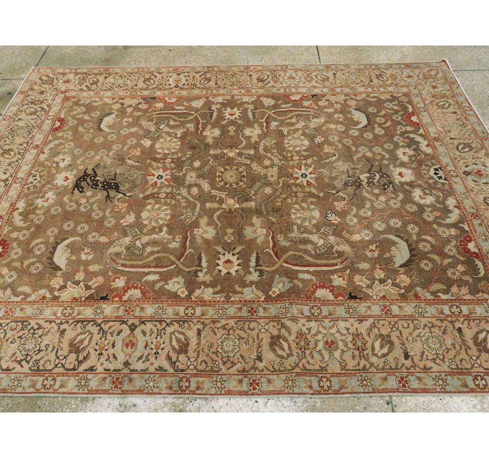 Early 20th Century Handmade Persian Pictorial Tabriz Accent Rug For Sale 3