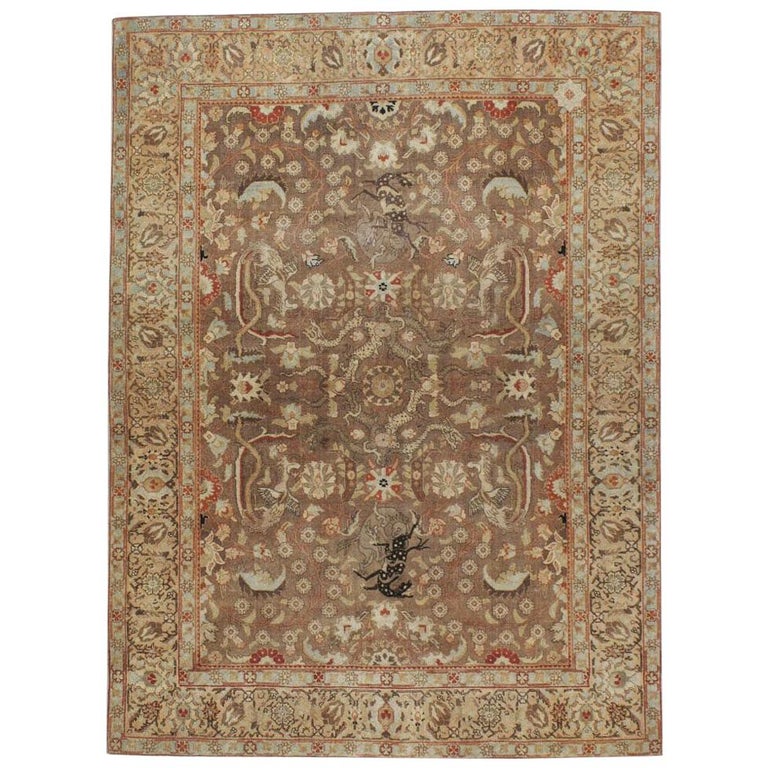 Early 20th Century Handmade Persian Pictorial Tabriz Accent Rug For ...