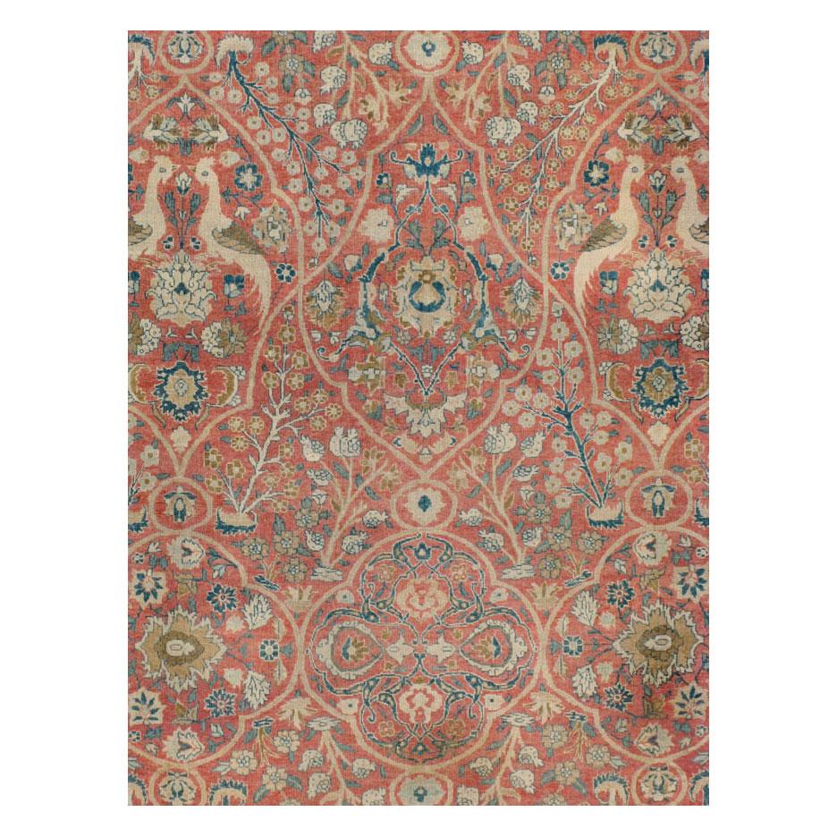 Victorian Early 20th Century Handmade Persian Pictorial Tabriz Large Room Size Carpet For Sale