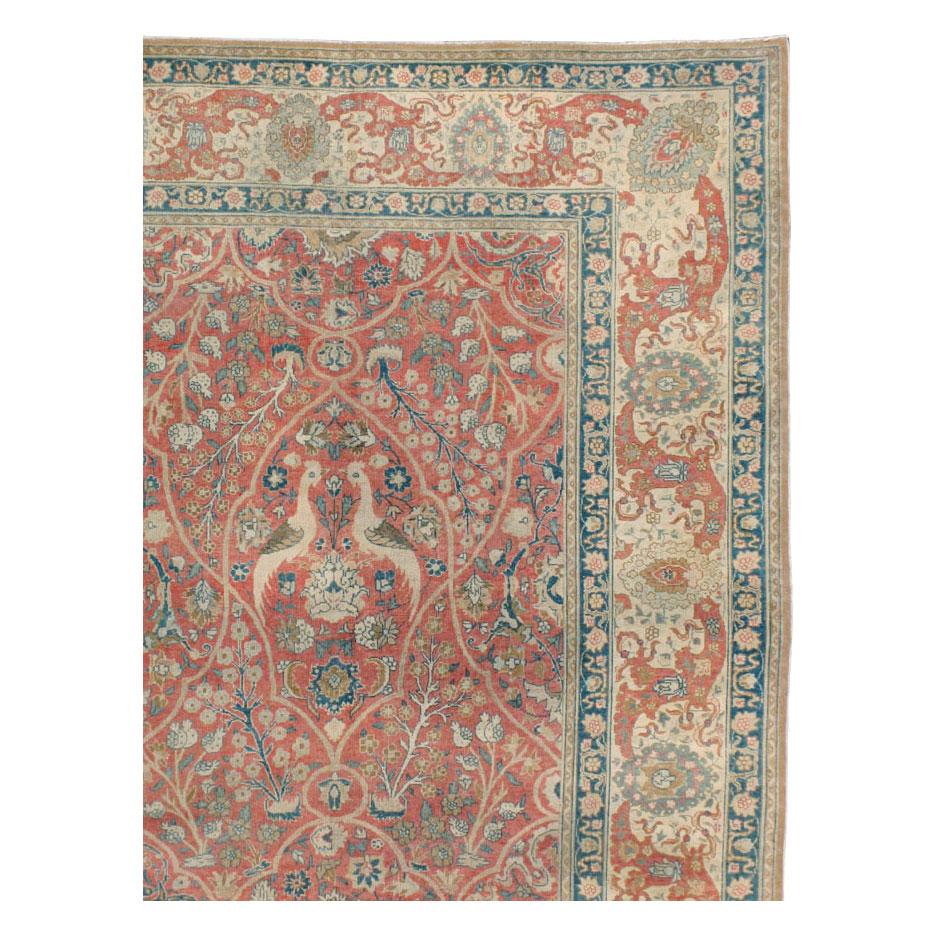 Hand-Knotted Early 20th Century Handmade Persian Pictorial Tabriz Large Room Size Carpet For Sale