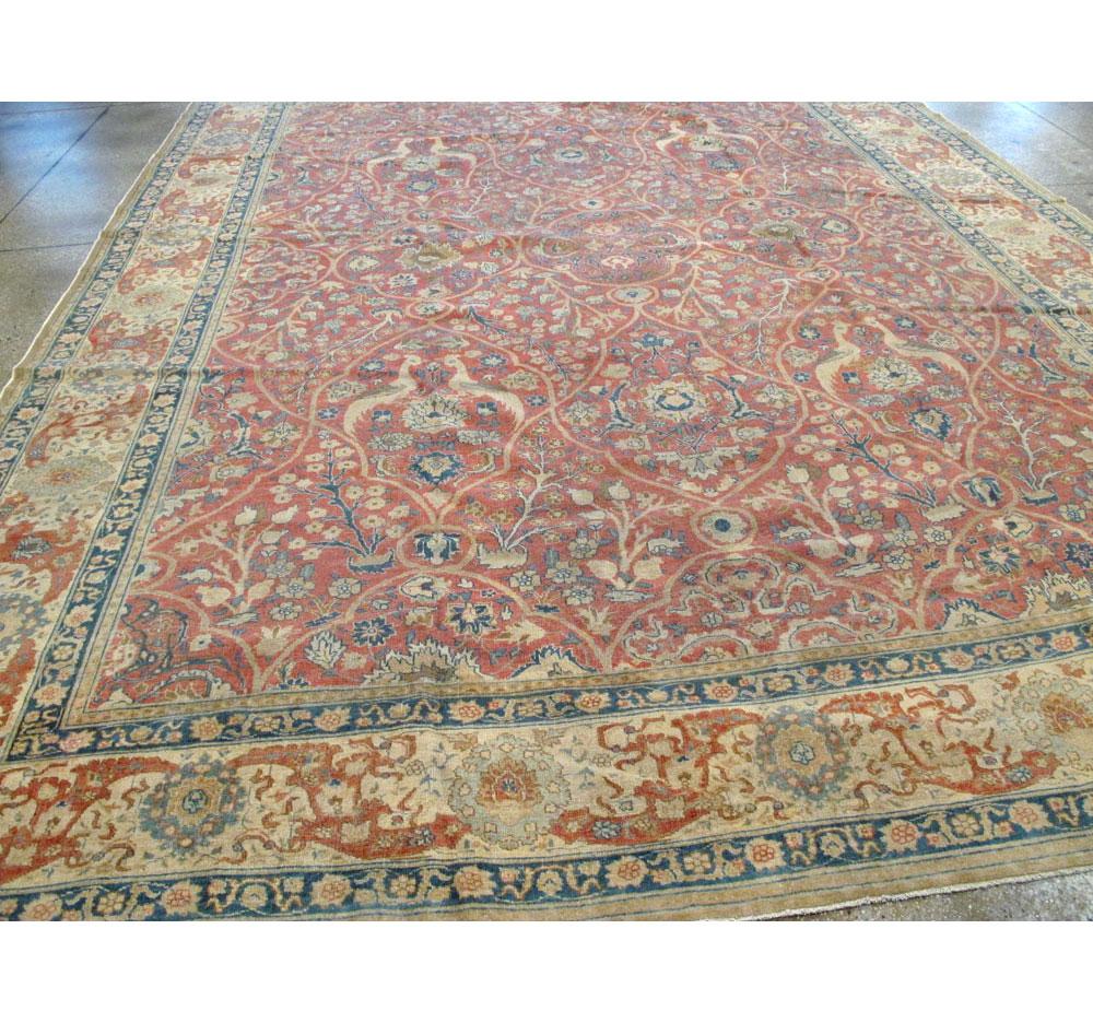 Early 20th Century Handmade Persian Pictorial Tabriz Large Room Size Carpet In Good Condition For Sale In New York, NY