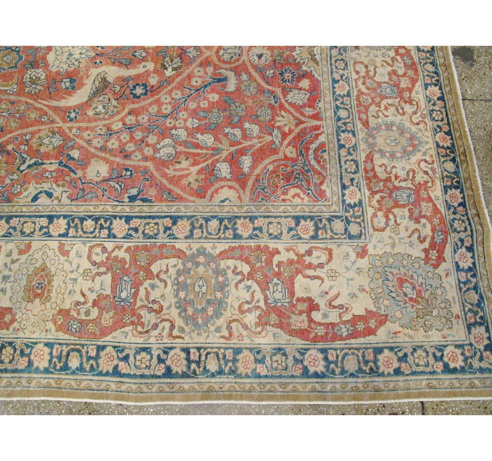 Early 20th Century Handmade Persian Pictorial Tabriz Large Room Size Carpet For Sale 3