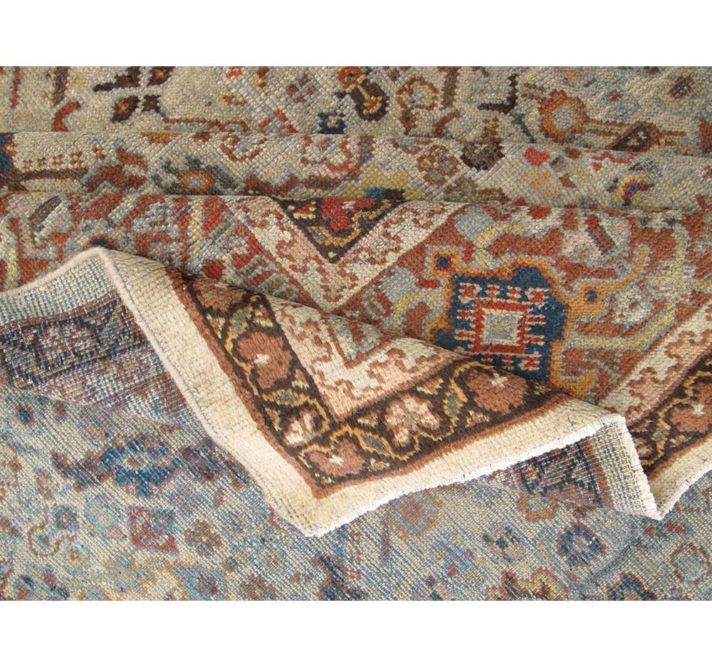 Early 20th Century Handmade Persian Room Size Rug in Light Grey, Beige, and Rust 4