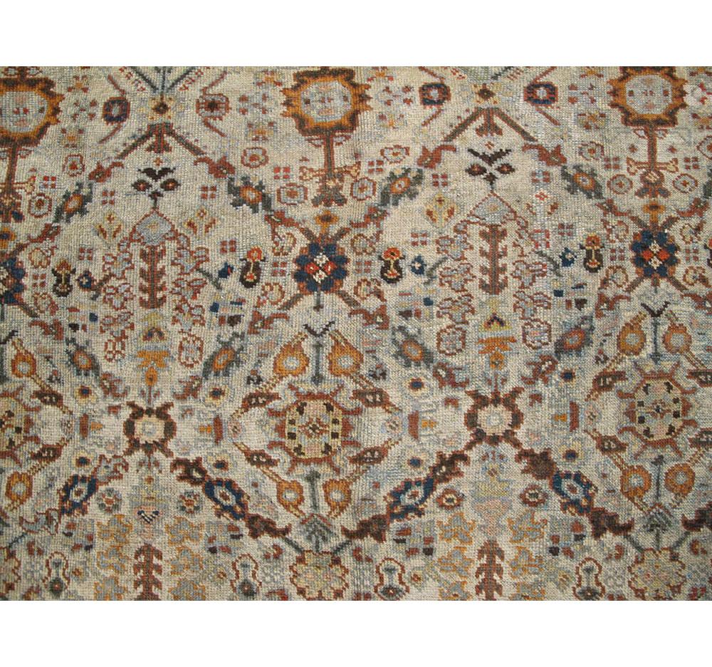 Wool Early 20th Century Handmade Persian Room Size Rug in Light Grey, Beige, and Rust