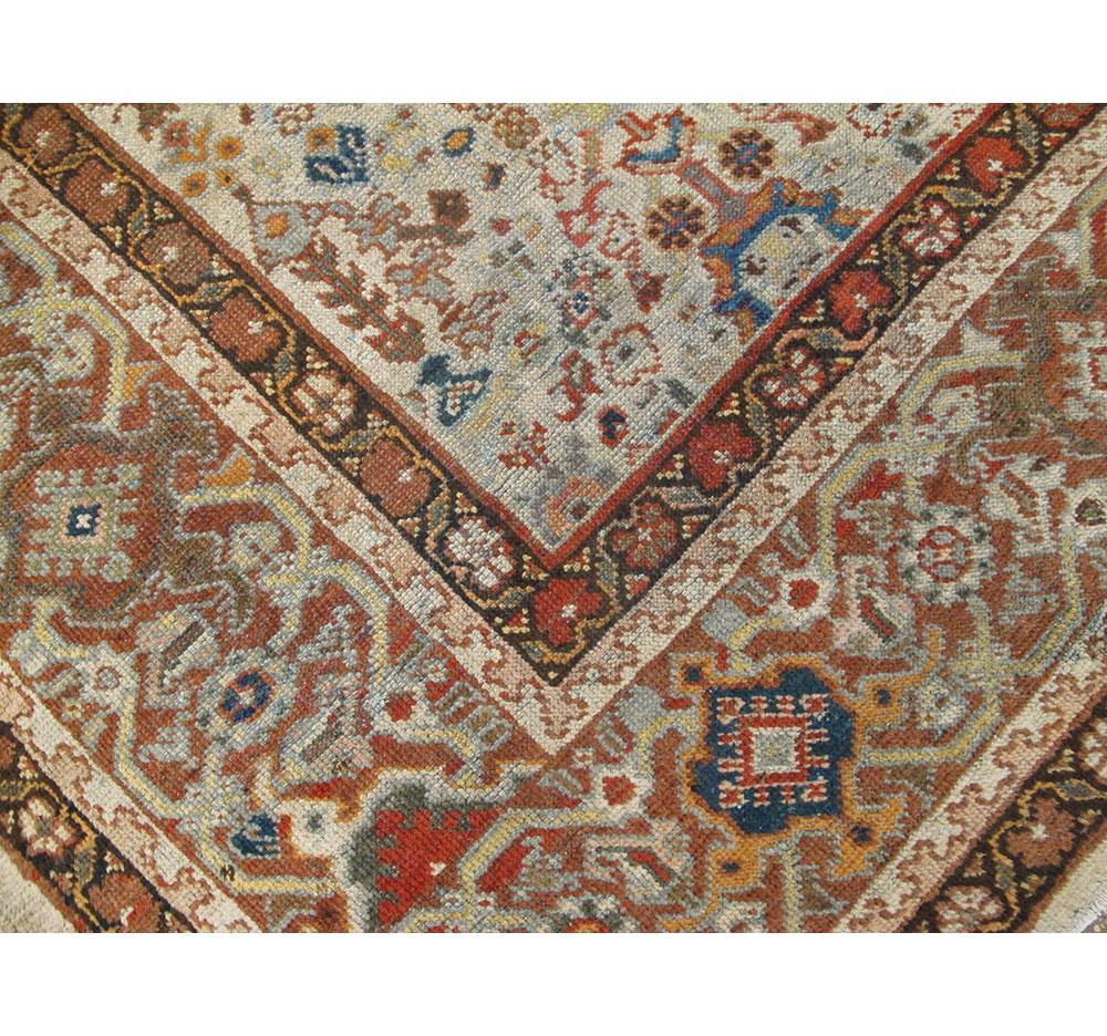 Early 20th Century Handmade Persian Room Size Rug in Light Grey, Beige, and Rust 2
