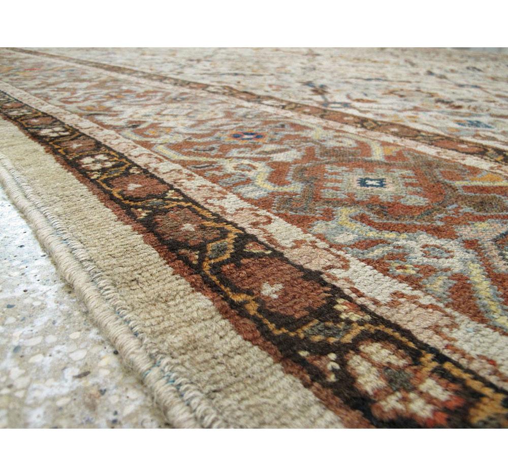 Early 20th Century Handmade Persian Room Size Rug in Light Grey, Beige, and Rust 3