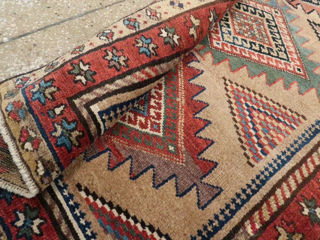 Early 20th Century Handmade Persian Runner with Brown, Green, and Rust Tones For Sale 4
