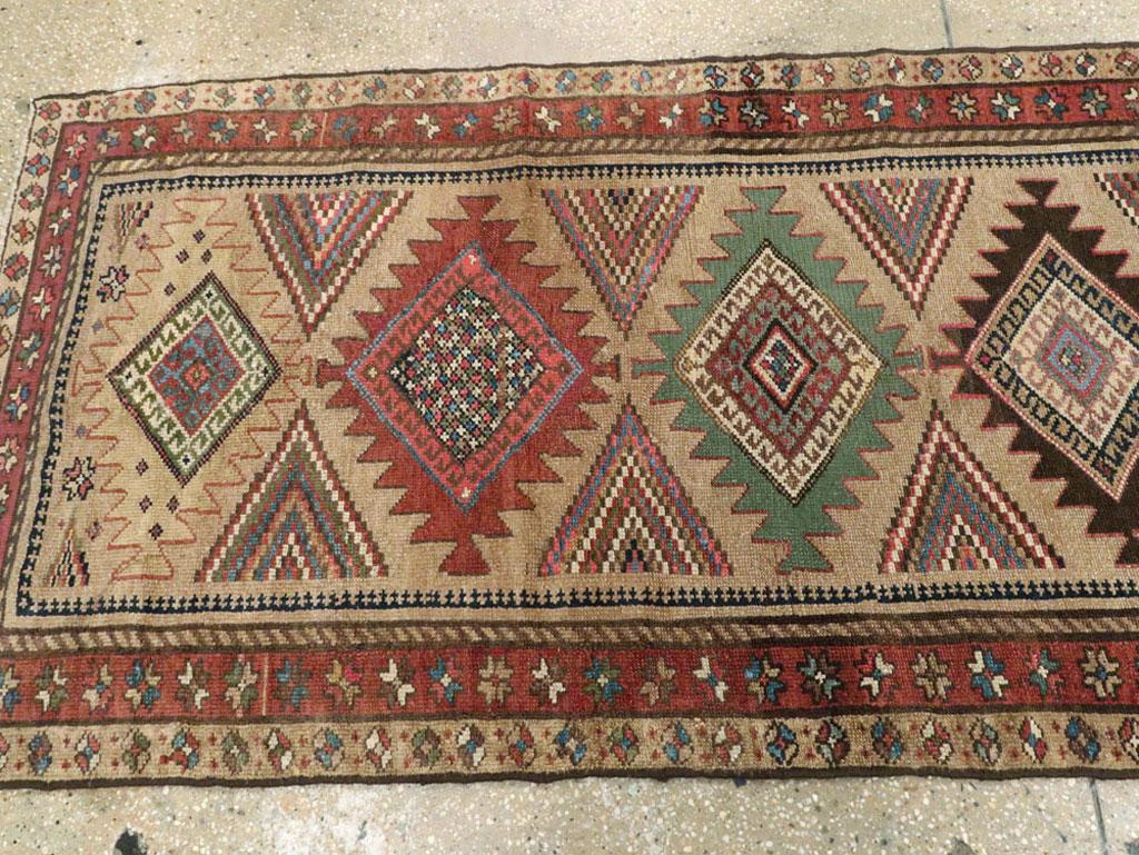 Early 20th Century Handmade Persian Runner with Brown, Green, and Rust Tones For Sale 2
