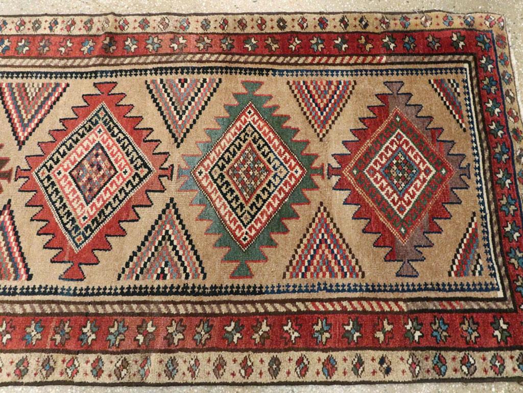 Early 20th Century Handmade Persian Runner with Brown, Green, and Rust Tones For Sale 3