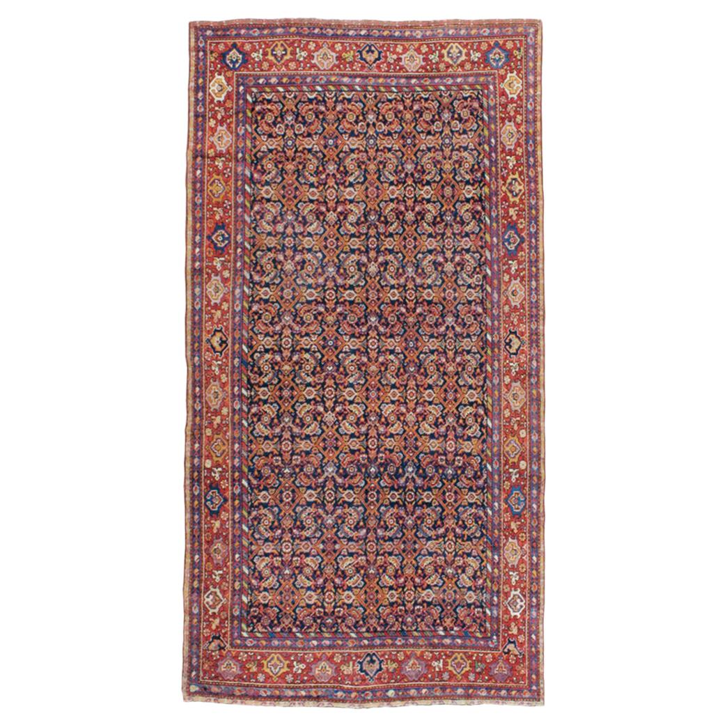 Early 20th Century Handmade Persian Rustic Gallery Accent Rug in Red and Blue