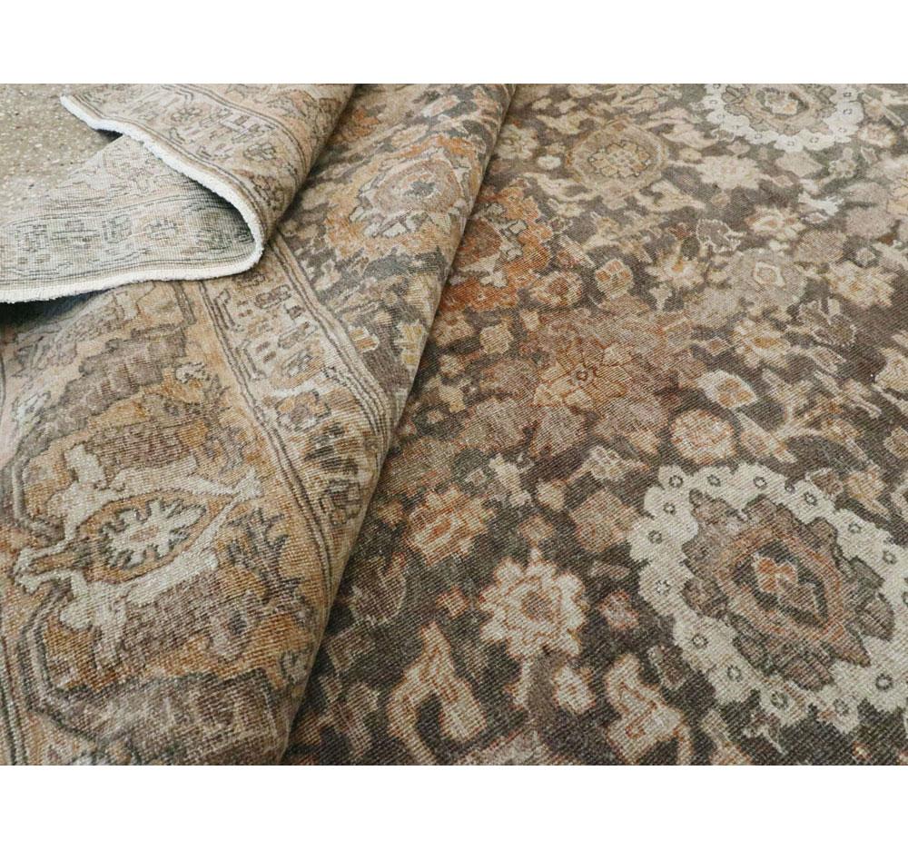 Early 20th Century Handmade Persian Rustic Tabriz Small Room Size Carpet 5
