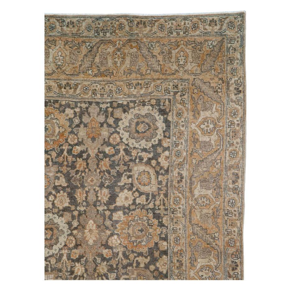 Hand-Knotted Early 20th Century Handmade Persian Rustic Tabriz Small Room Size Carpet