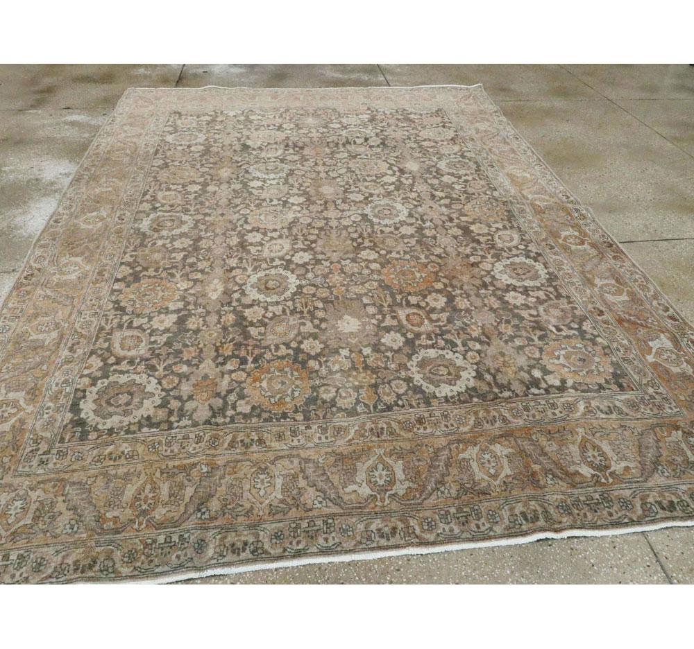 Wool Early 20th Century Handmade Persian Rustic Tabriz Small Room Size Carpet