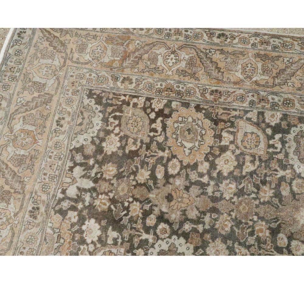 Early 20th Century Handmade Persian Rustic Tabriz Small Room Size Carpet 2