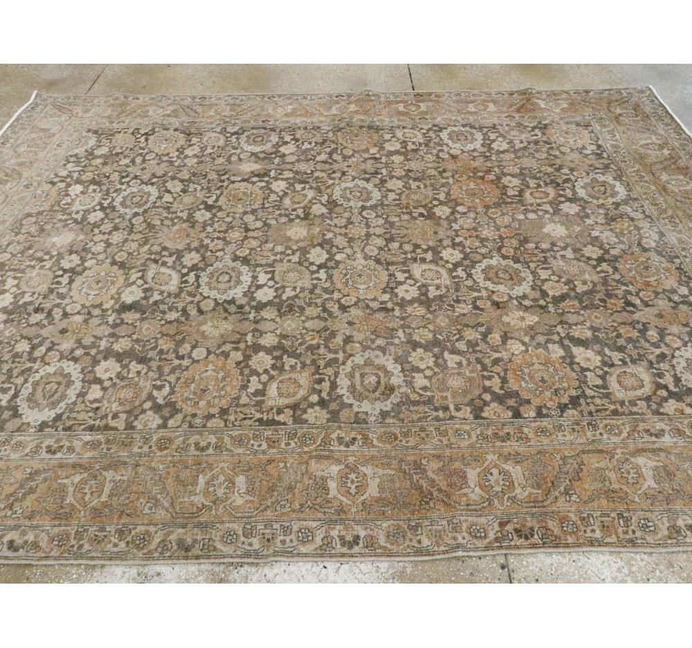 Early 20th Century Handmade Persian Rustic Tabriz Small Room Size Carpet 3