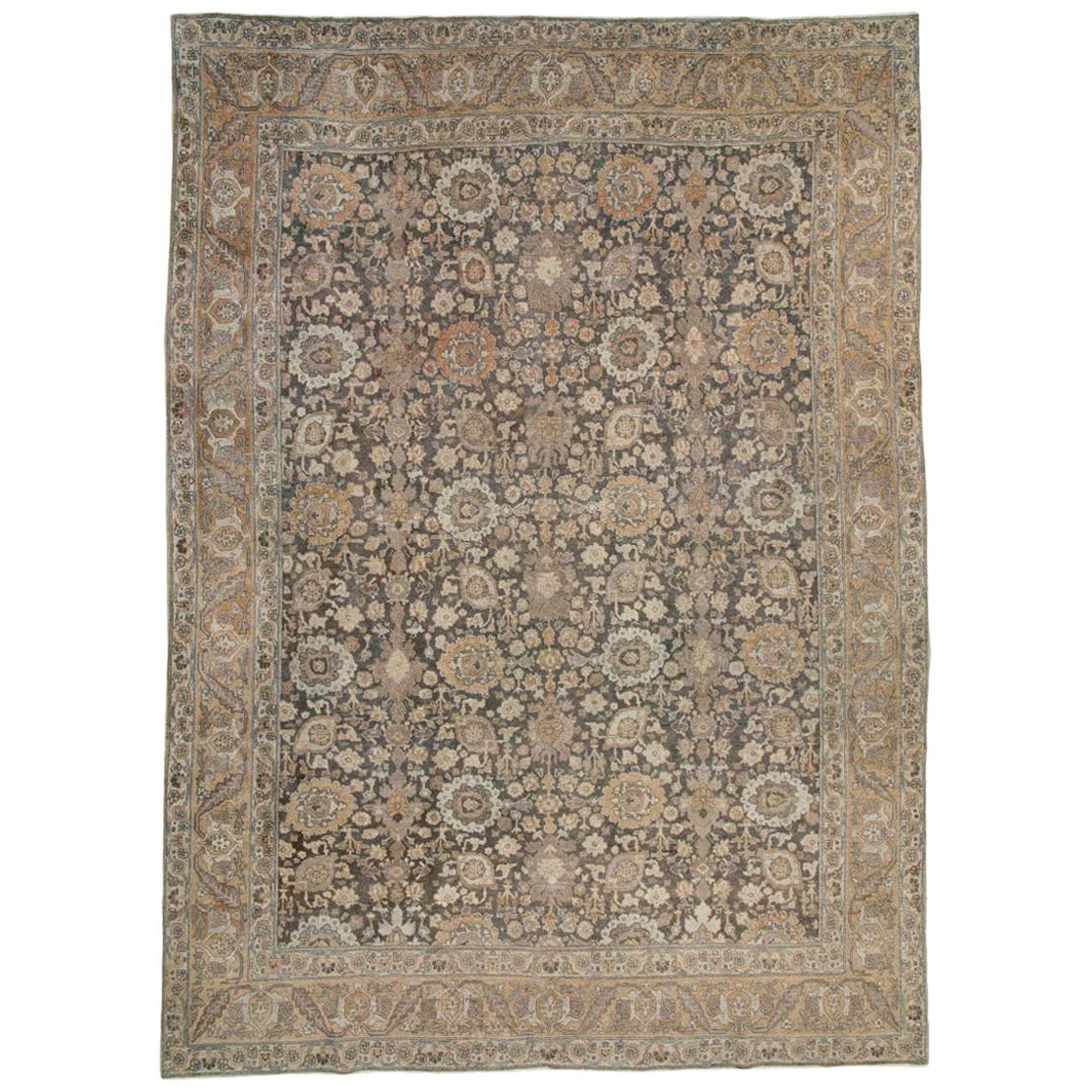Early 20th Century Handmade Persian Rustic Tabriz Small Room Size Carpet