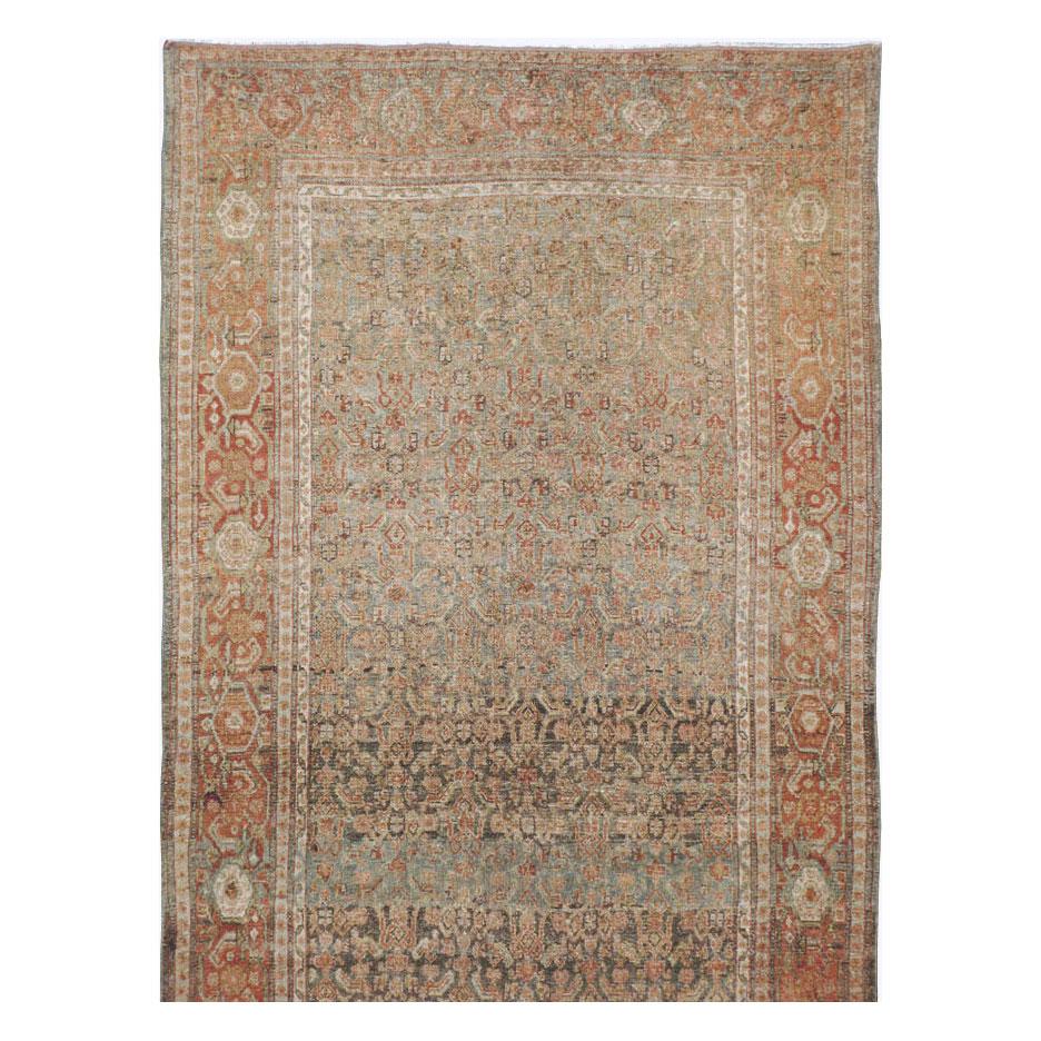 Rustic Early 20th Century Handmade Persian Senneh Malayer Long Runner For Sale