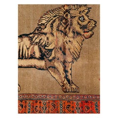 Early 20th Century Handmade Persian Senneh Malayer Pictorial Lion Accent Rug