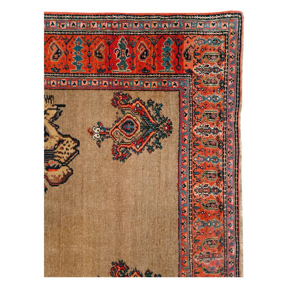 Hand-Knotted Early 20th Century Handmade Persian Senneh Malayer Pictorial Lion Accent Rug For Sale