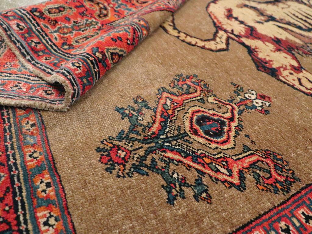 Early 20th Century Handmade Persian Senneh Malayer Pictorial Lion Accent Rug For Sale 3