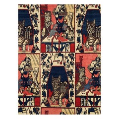 Early 20th Century Handmade Persian Senneh Pictorial Accent Rug of Cats