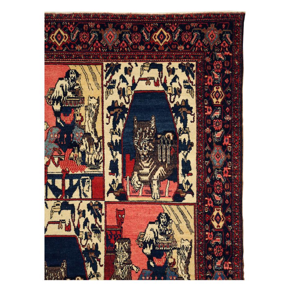 Rustic Early 20th Century Handmade Persian Senneh Pictorial Accent Rug of Cats For Sale