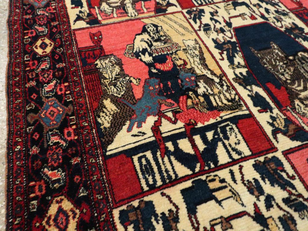 Early 20th Century Handmade Persian Senneh Pictorial Accent Rug of Cats In Excellent Condition For Sale In New York, NY