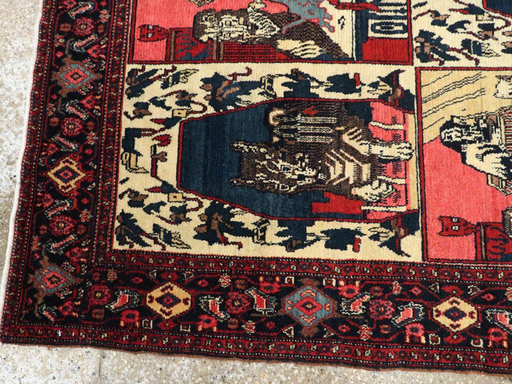 Early 20th Century Handmade Persian Senneh Pictorial Accent Rug of Cats For Sale 1