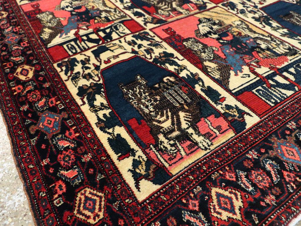 Early 20th Century Handmade Persian Senneh Pictorial Accent Rug of Cats For Sale 2