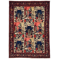 Early 20th Century Handmade Persian Senneh Pictorial Accent Rug of Cats