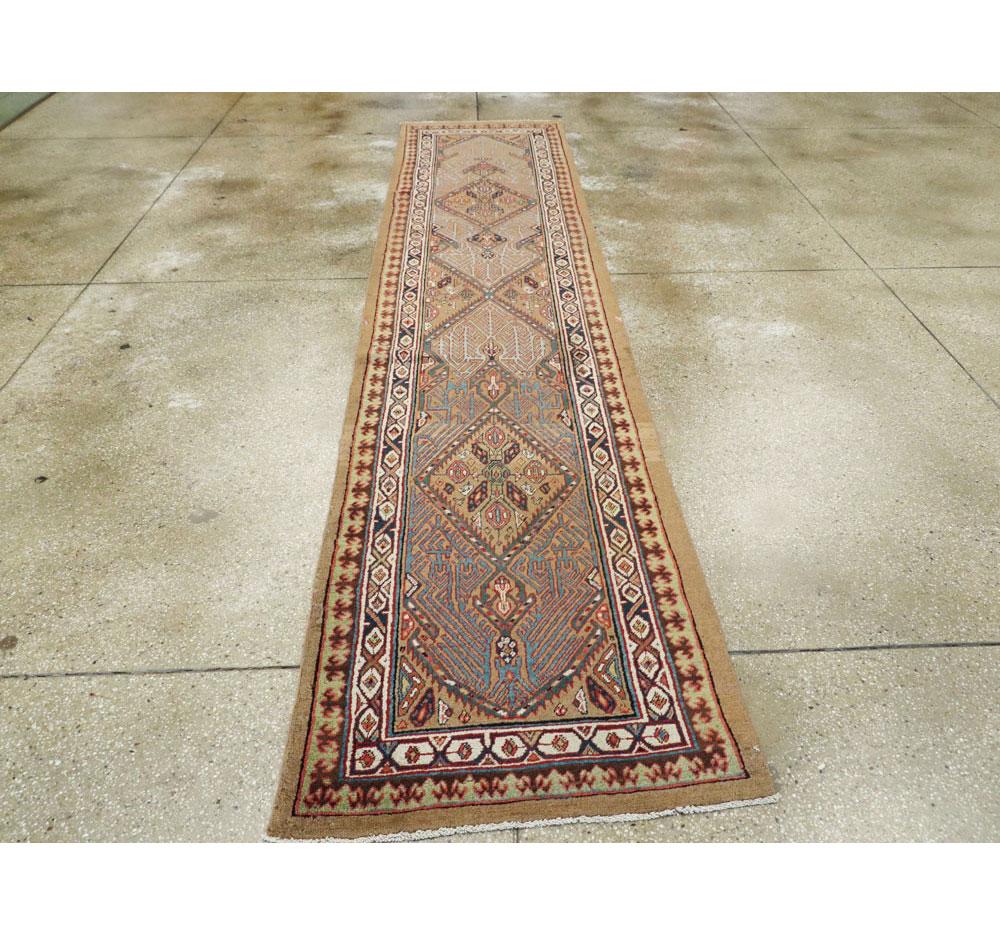 Hand-Knotted Early 20th Century Handmade Persian Serab Runner For Sale