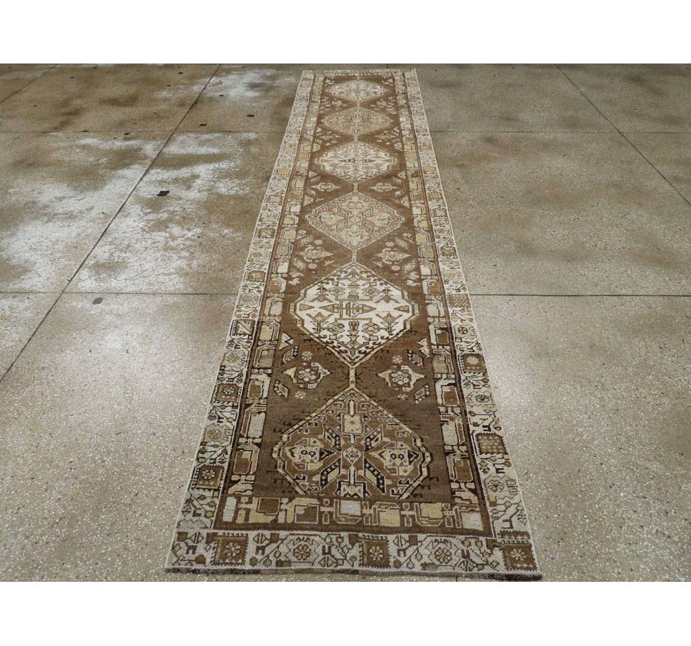 Hand-Knotted Early 20th Century Handmade Persian Serab Runner For Sale