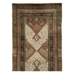 Early 20th Century Handmade Persian Serab Runner in Brown and Cream