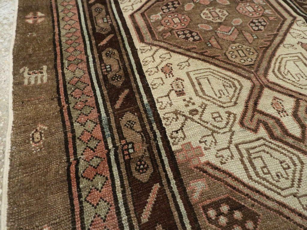 Hand-Knotted Early 20th Century Handmade Persian Serab Runner in Brown and Cream For Sale