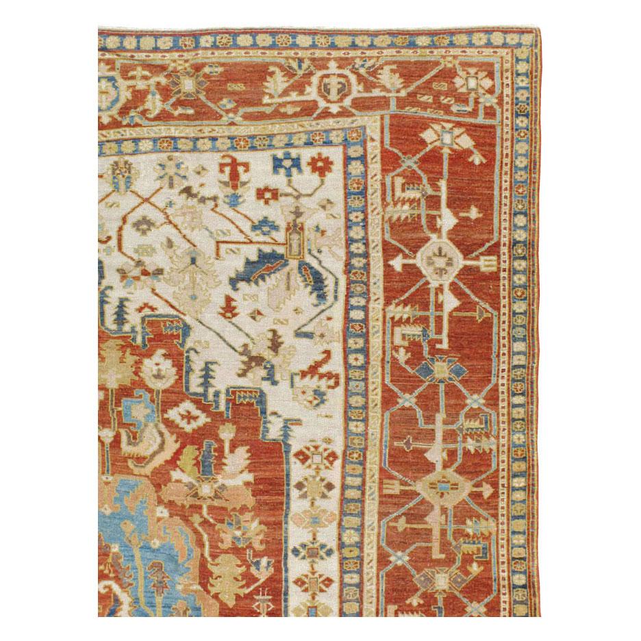 Hand-Knotted Early 20th Century Handmade Persian Serapi Large Room Size Carpet For Sale