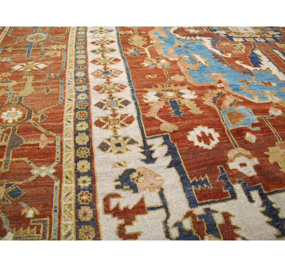 Wool Early 20th Century Handmade Persian Serapi Large Room Size Carpet For Sale