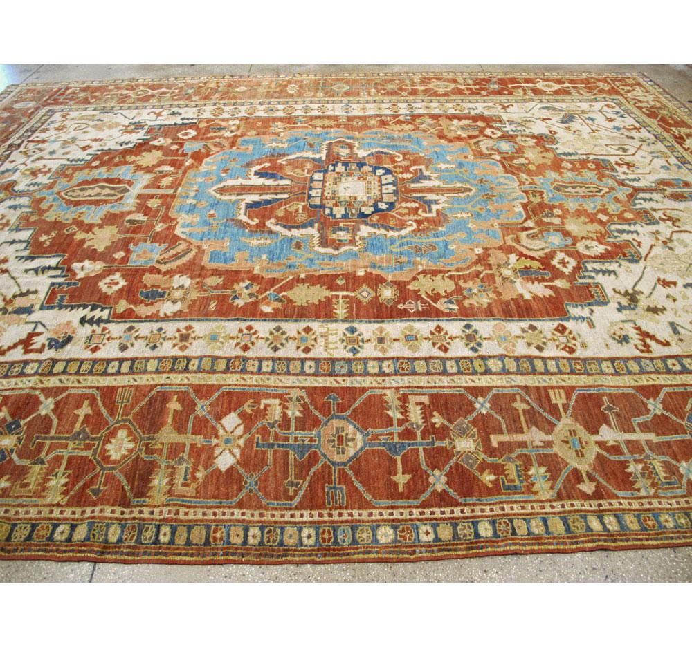 Early 20th Century Handmade Persian Serapi Large Room Size Carpet For Sale 3