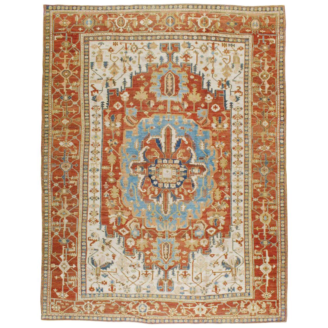 Early 20th Century Handmade Persian Serapi Large Room Size Carpet For Sale
