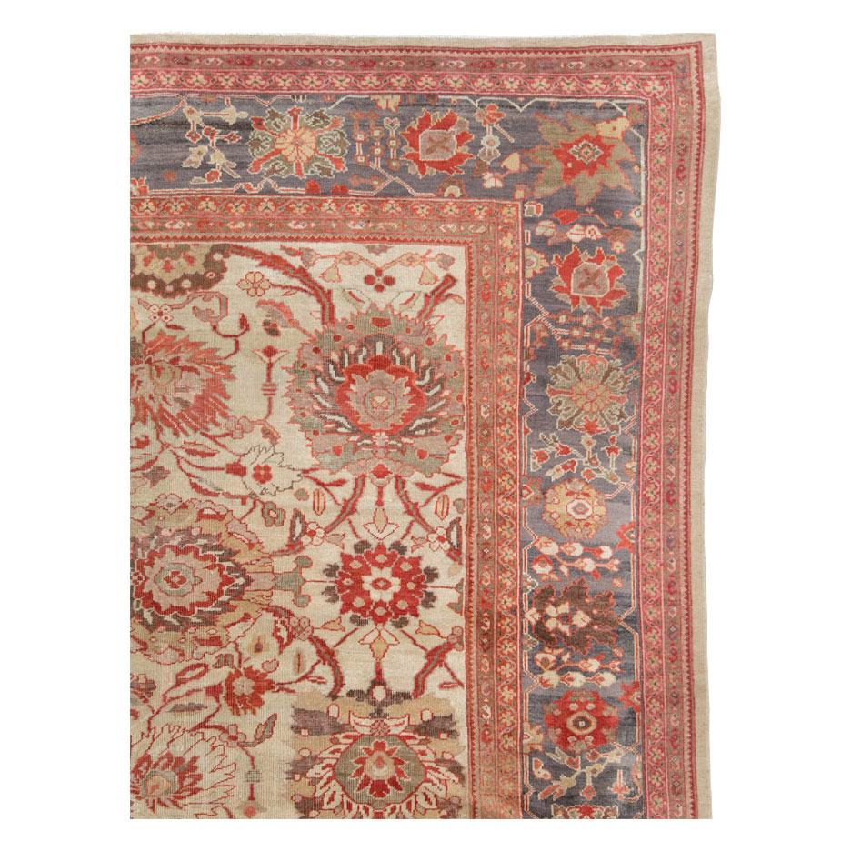 Rustic Early 20th Century Handmade Persian Sultanabad Large Carpet For Sale