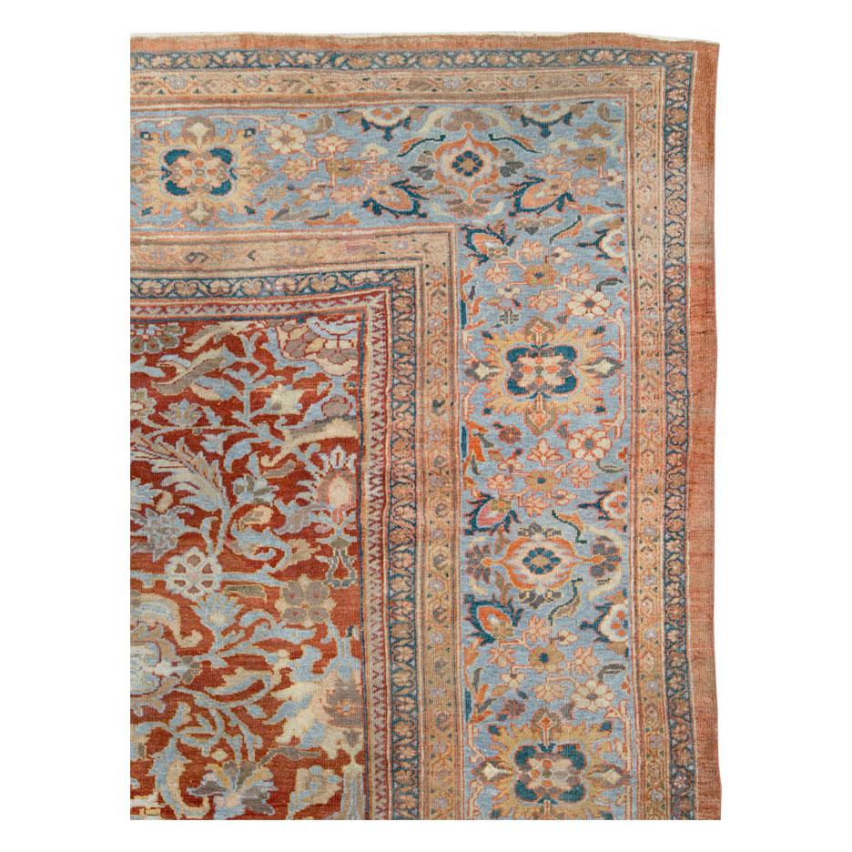 Victorian Early 20th Century Handmade Persian Sultanabad Large Square Room Size Carpet For Sale