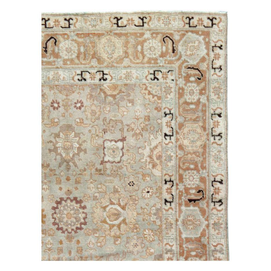 Hand-Knotted Early 20th Century Handmade Persian Tabriz 7' x 10' Accent Rug in Slate Grey