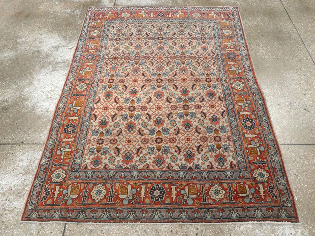 Hand-Knotted Early 20th Century Handmade Persian Tabriz Accent Rug