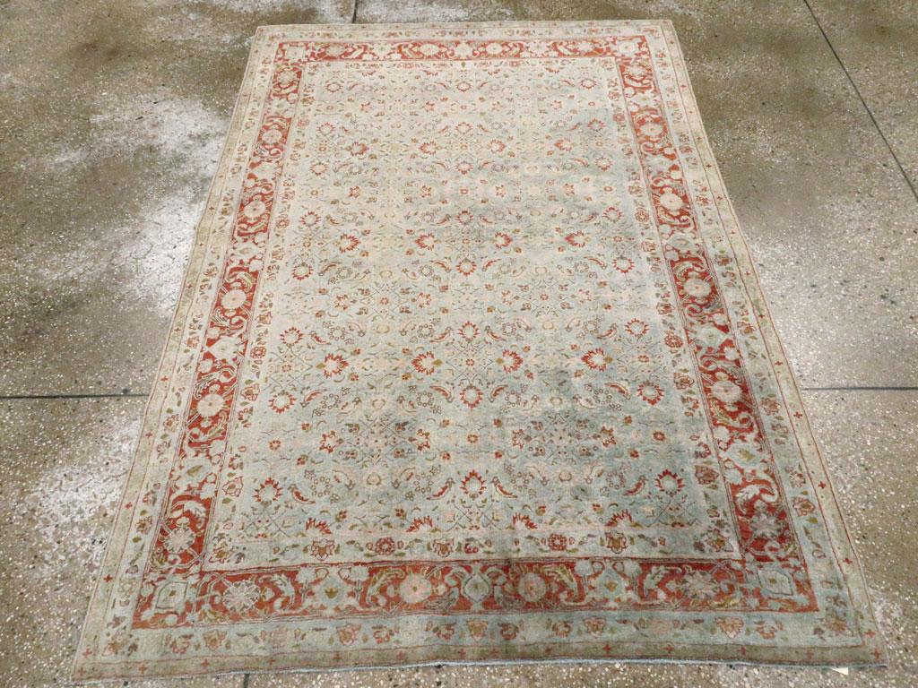 Hand-Knotted Early 20th Century Handmade Persian Tabriz Accent Rug in Slate-Blue and Red For Sale