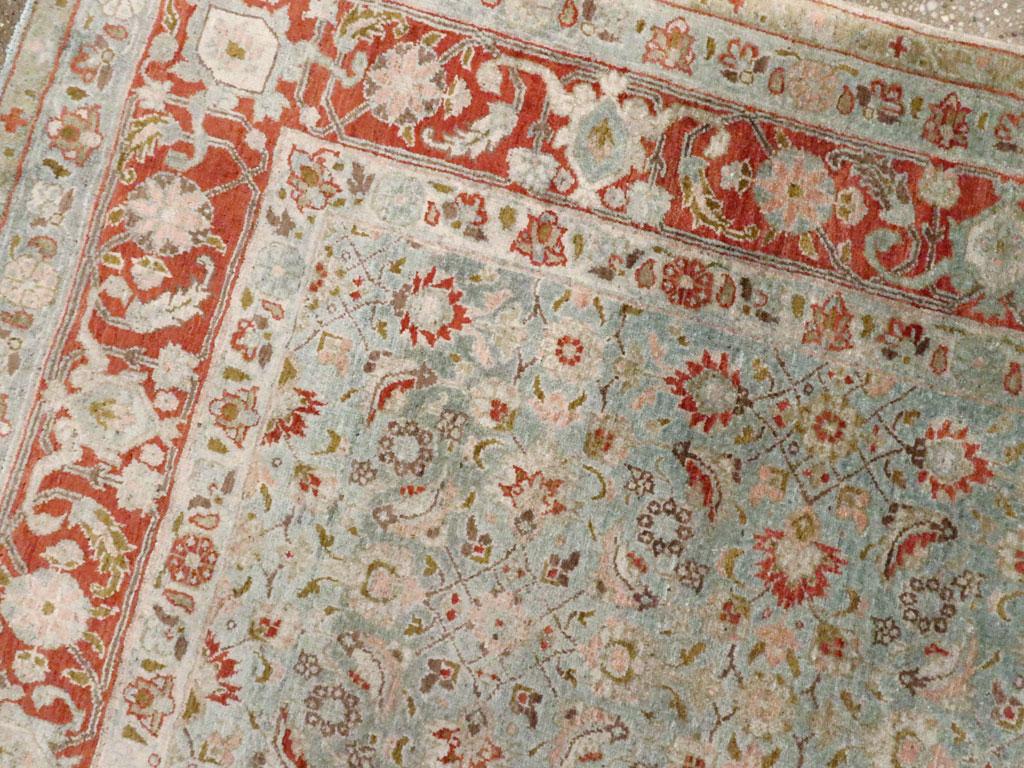 Wool Early 20th Century Handmade Persian Tabriz Accent Rug in Slate-Blue and Red For Sale