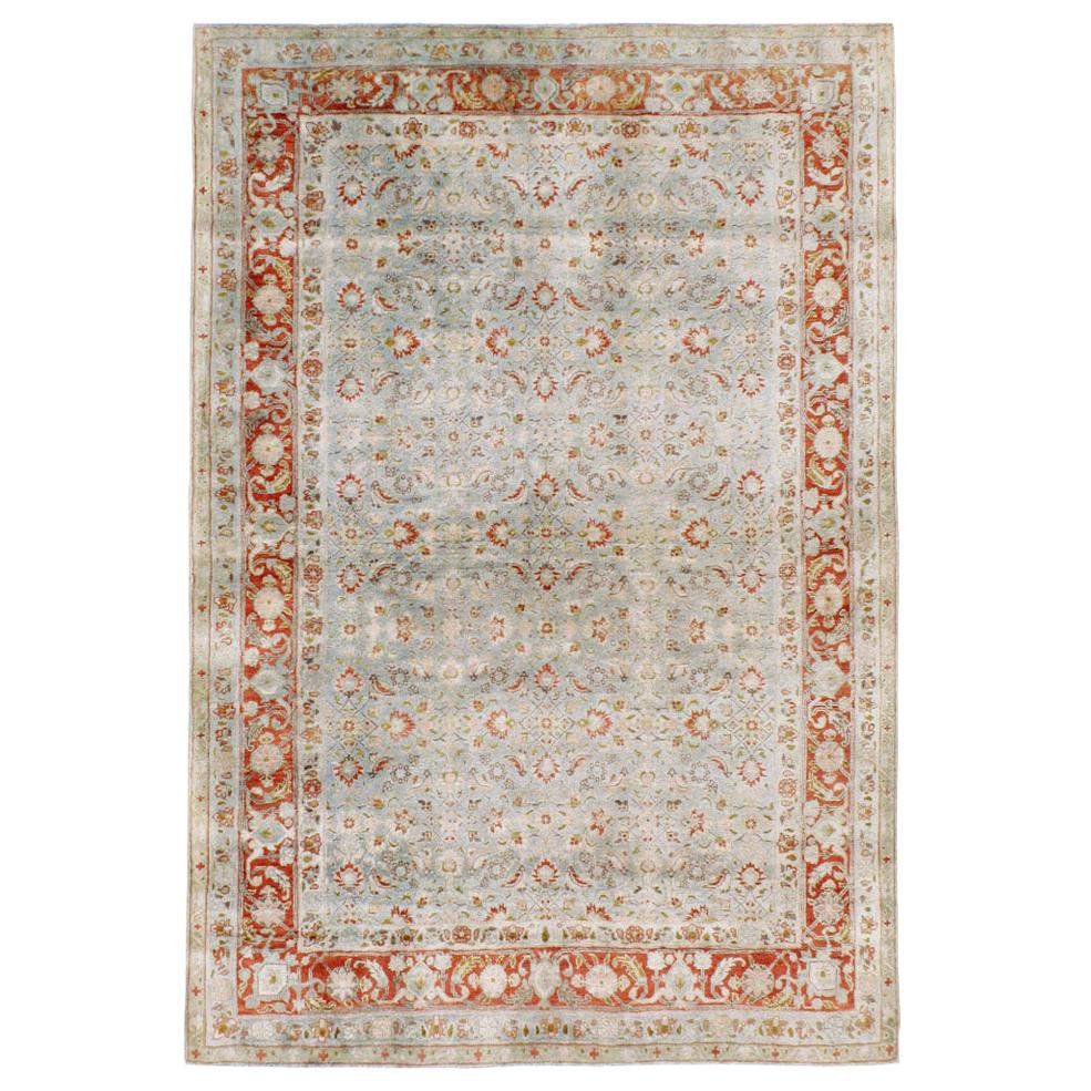 Early 20th Century Handmade Persian Tabriz Accent Rug in Slate-Blue and Red For Sale