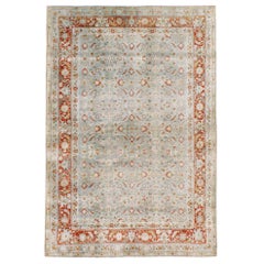 Tapis d'appoint persan Tabriz du début du 20e siècle:: fait à la main:: bleu ardoise et rouge